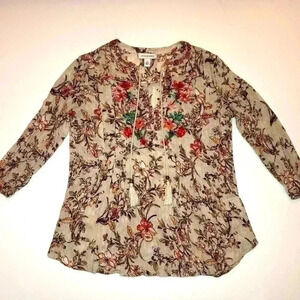 VINTAGE AMERICA Womens Floral Powder Tunic Embroidered Shirt Blouse Size Medium